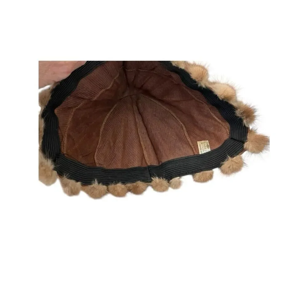 Real Mink Fur Ribbed Beanie Hat Lined Union Made USA One Size Cap Stretch